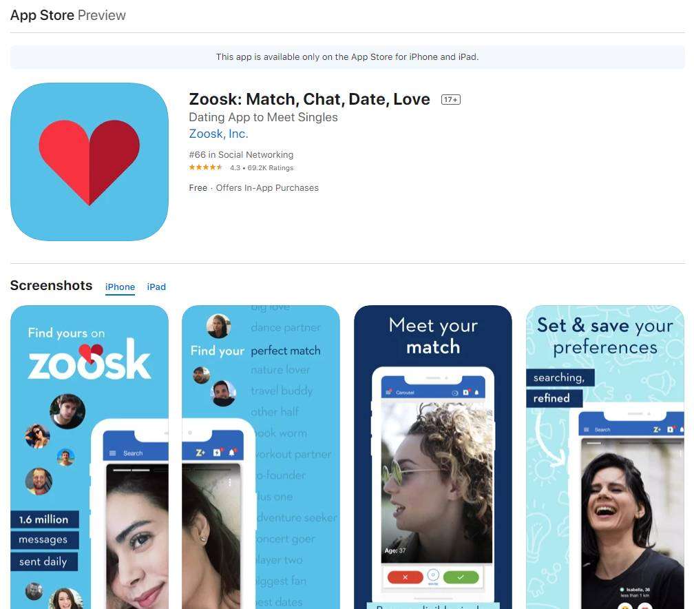 zoosk rating by app store